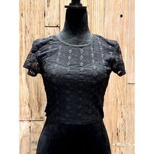 PINS AND NEEDLES WOMEN'S SHEER CROP TOP / MEDIUM / BLACK